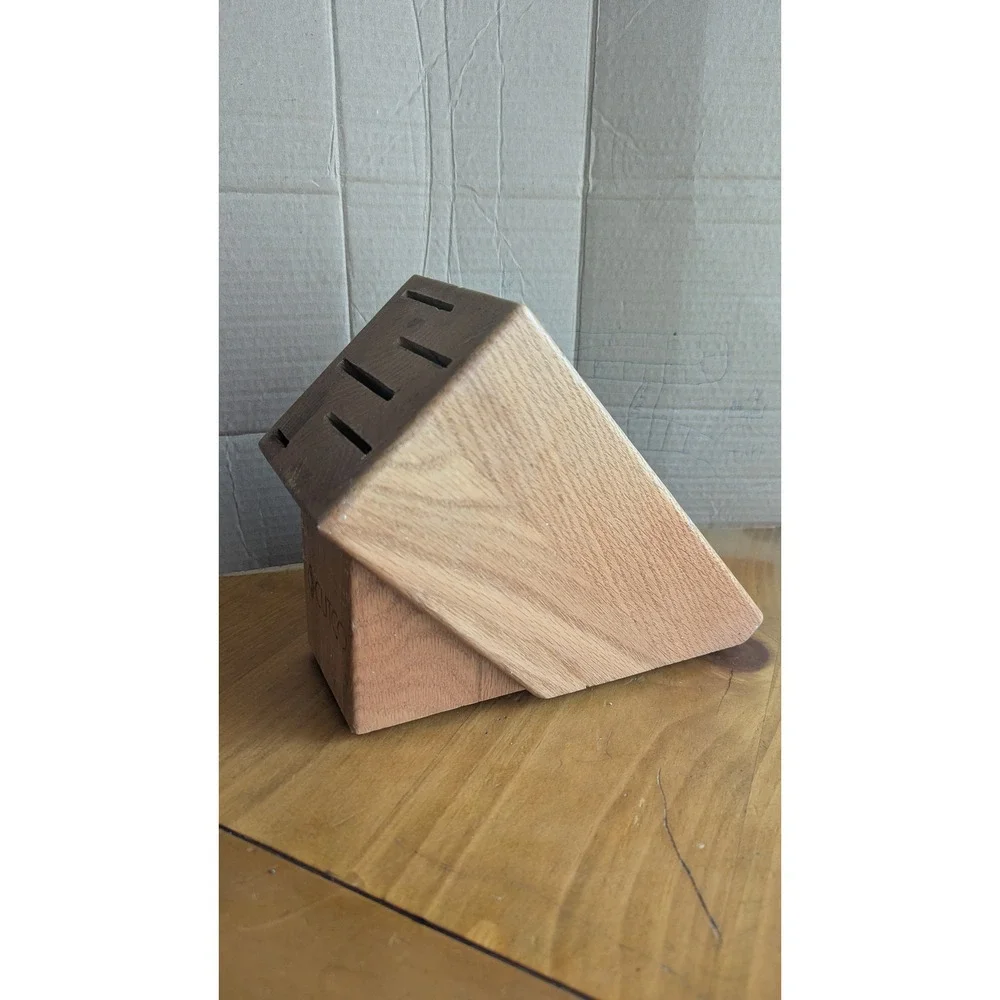 Cutco Oak Wood Knife Block 5 Slot Slanted Kitchen Cutlery Organizer‎ Storage